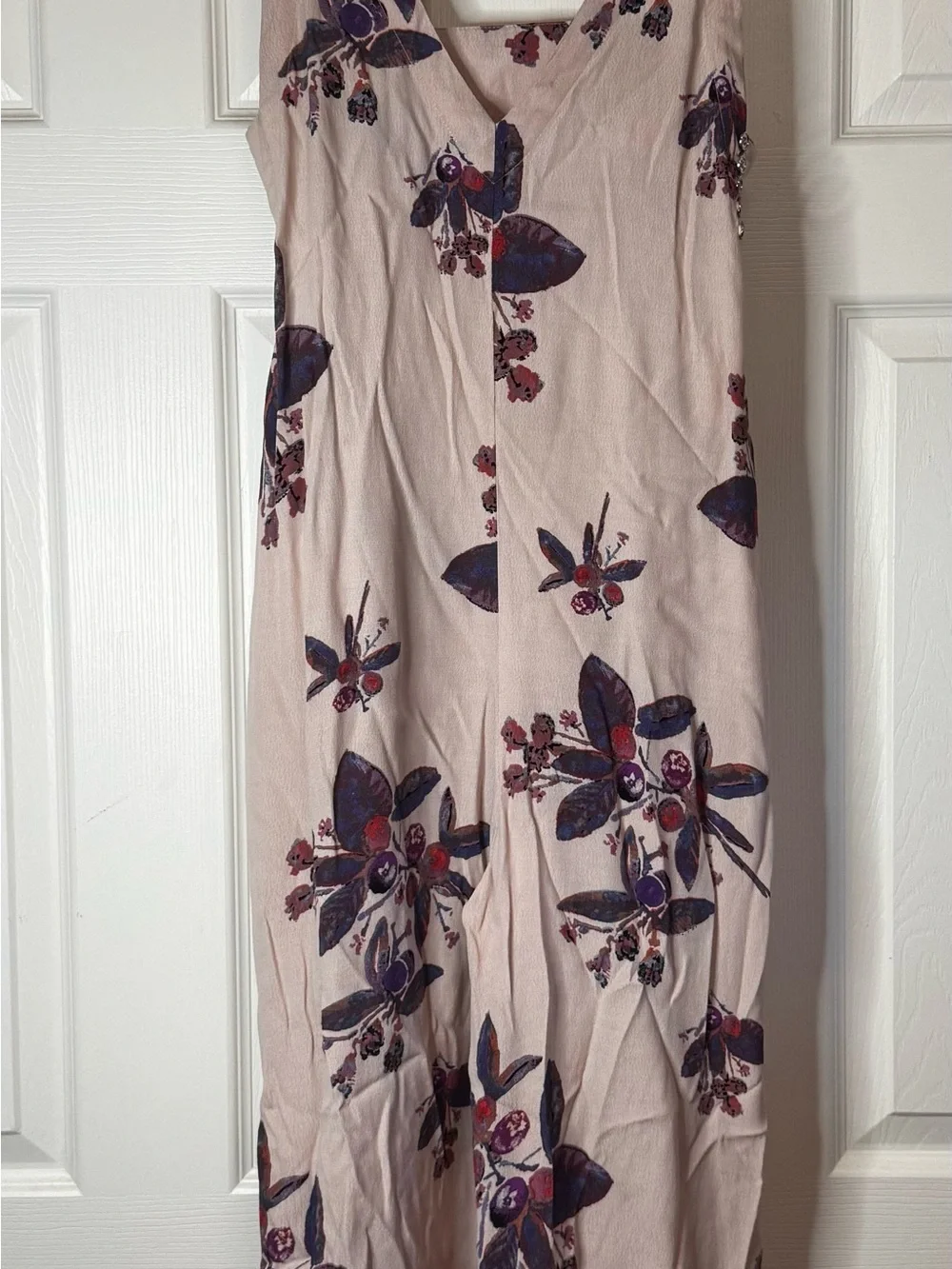 Free People Pink and Purple Floral Wide Leg Spaghetti Strap Jumpsuit - Size XS